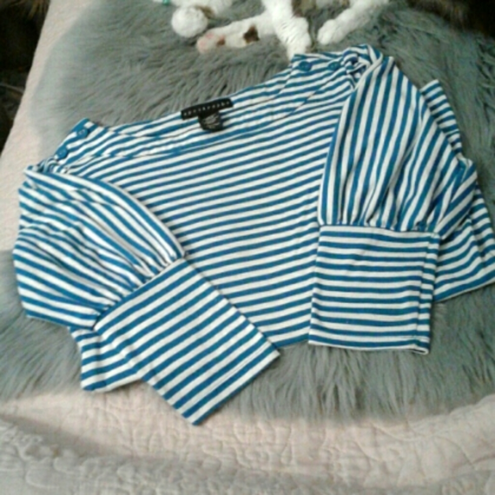 Apostrophe blue and white striped top